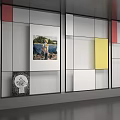 Modern Room Divider With Colorful Panels Geometric Design And Storage Spaces