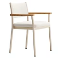Modern Dining Chair With Wooden Armrests Upholstered Seat And White Frame
