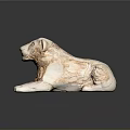 Ivory White Textured Stone Lion Statue Reclining on Reflective Black Surface
