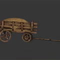 Rustic Vintage Wooden Cart Filled With Hay And Spoked Wheels On Dark Background