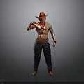 Shirtless Muscular Man In Cowboy Hat With Red Bandana Black Pants And Red Boots