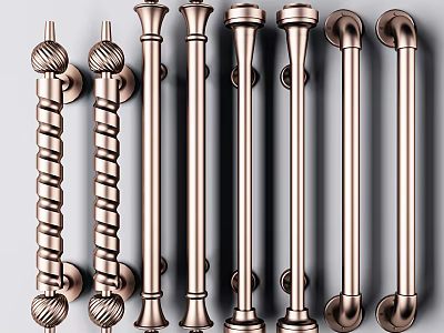 Spiral And Cylindrical Cabinet Handles With Brushed Brass Finish For Furniture 3d model