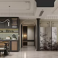 Modern Dining and Living Room Interior Design With Pendant Light Dining Table and Decorative Screen