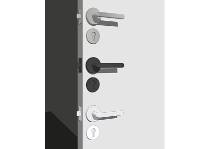 Modern Door Handles In Different Colors With Lock Mechanisms For Home Doors 3d model