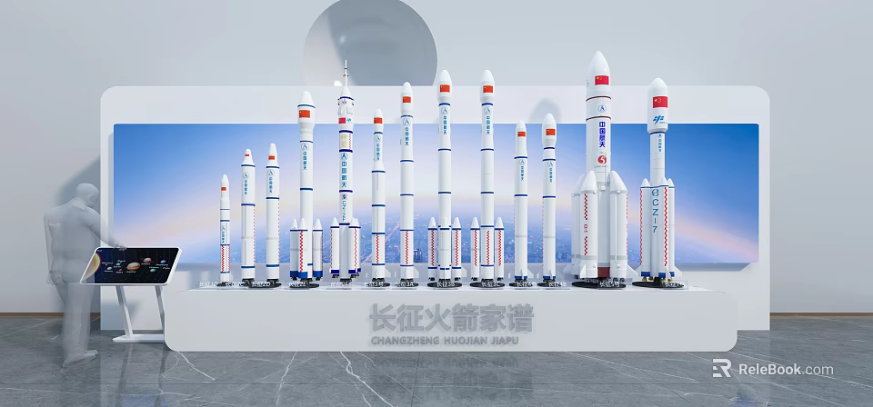 Changzheng Rocket Family Display With Various Model Rockets And Blue Background 3d model 