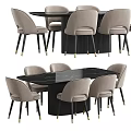 Elegant Dining Table Set With Black Marble Top And Light Gray Upholstered Chairs 3d model