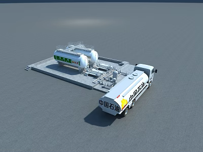 China Petroleum Industrial Equipment Featuring Tanker Truck And Storage Tank Facility 3d model