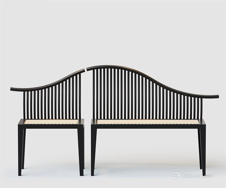 Modern Leisure Chairs With Black Frame Vertical Slat Backrest And Light Colored Seat 3d model 