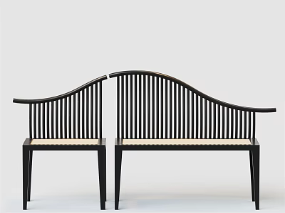 Modern Leisure Chairs With Black Frame Vertical Slat Backrest And Light Colored Seat 3d model