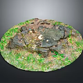 Round Natural Ground With Black Stone Green Grass Mud And Small Scattered Stones