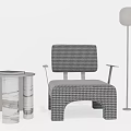 Modern Leisure Chair With Houndstooth Pattern Side Table And Floor Lamp 3d model
