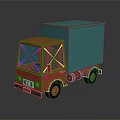 Red Cab Teal Cargo Box Cartoon Style Truck With Reflection 3d model