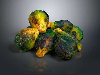 Roasted Brussels Sprouts With Green And Golden Color On Dark Background 3d model