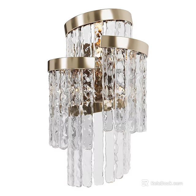 Elegant Modern Wall Light With Crystal Strands And Brass Frame Design Details 3d model 