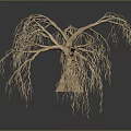 Wooden Stone Tree Sculpture With Intricate Branches Roots And Detailed Gray Background