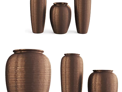 Copper Colored Decorative Ceramic Vessels With Textured Surfaces And Various Sizes 3d model