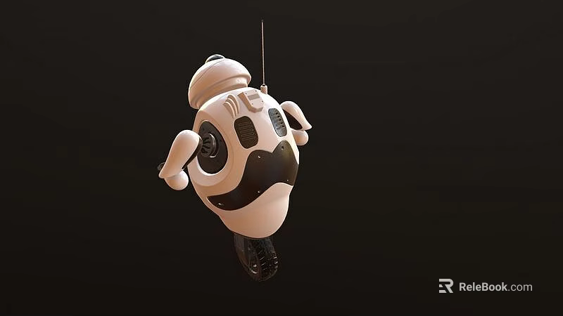White and Black Robot Weapon Design With Antenna Wheels and Dark Background 3d model 