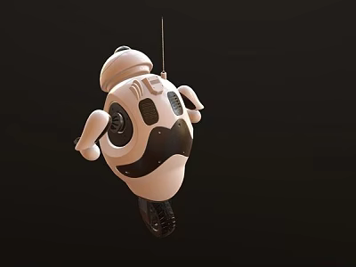 White and Black Robot Weapon Design With Antenna Wheels and Dark Background 3d model