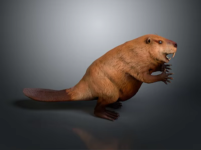 Beaver 3D Model With Brown Fur Long Tail And Sharp Claws 3d model