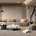 Modern Living Room Interior Design With Sofa Pillows Marble Coffee Table Rug And Floor Lamp