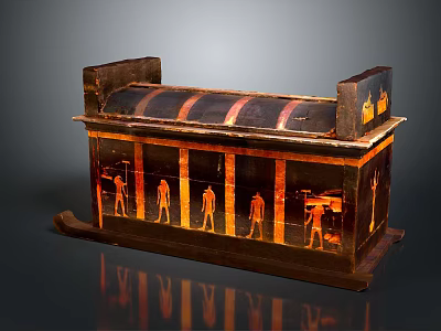 Ancient Egyptian Artistic Carved Sarcophagus with Detailed Painted Figures and Decorative Patterns 3d model