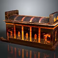Ancient Egyptian Artistic Carved Sarcophagus with Detailed Painted Figures and Decorative Patterns