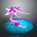 Decorative Fantasy Plant With Purple Trunk Pink Flowers And Blue Base With Small Flowers