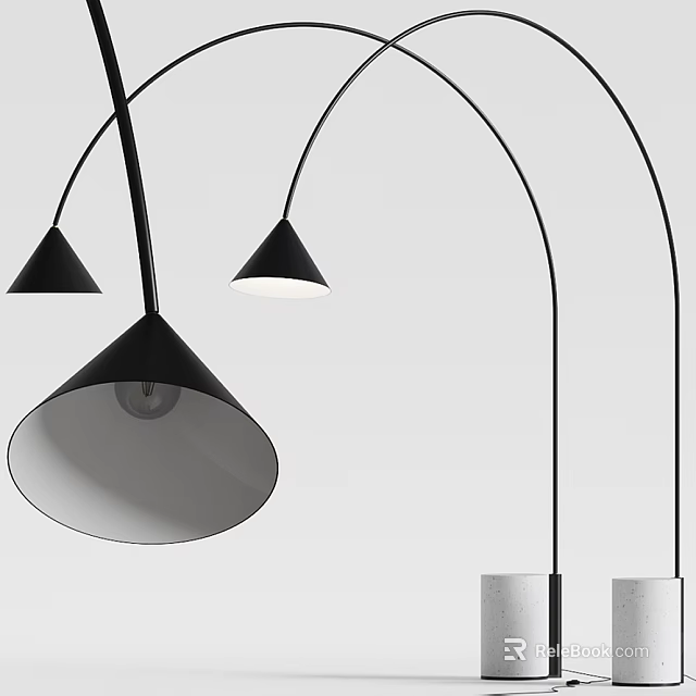 Modern Arched Floor Lamp With Black Pole And Conical White Shade Design 3d model 