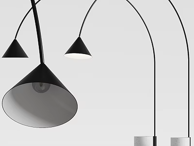 Modern Arched Floor Lamp With Black Pole And Conical White Shade Design 3d model