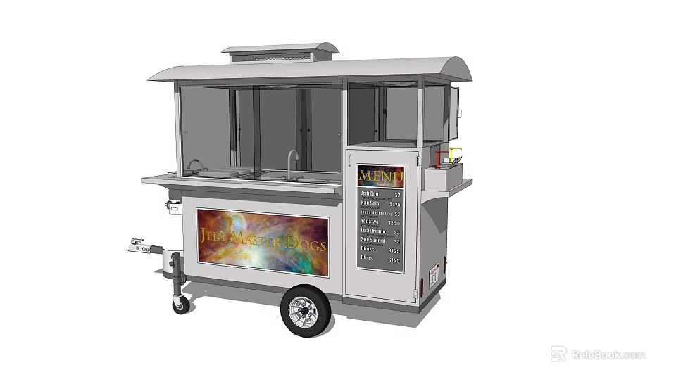 Mobile Food Cart With Transparent Windows Advertising Display And Menu Board 3d model 