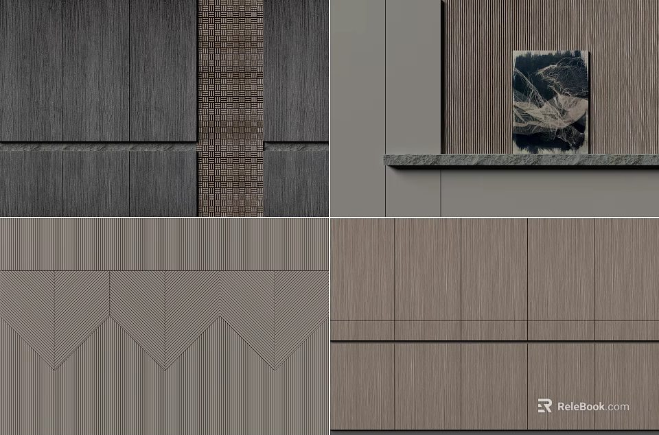 Modern Background Wall Designs Featuring Wooden Textures Geometric Patterns And Striped Panels 3d model