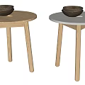 Modern Side Tables With Wooden And Marble Tops And Wooden Legs Featuring Wooden Bowls