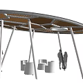 Modern Circular Pergola Structure With Wooden Pattern Roof Central Opening And Supporting Pillars