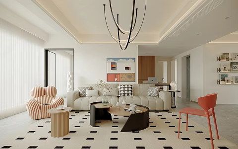 Modern Cream Style Home Living Room Small Apartment Living Room Sofa Coffee Table Combination 3d model