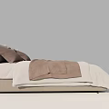 Single Bed With Light Gray And Brown Bedding And Two Brown Pillows 3d model