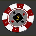 Red White Round Poker Chips With Number 5 And Card Suits As Household Supplies