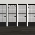 Modern Interior Black Framed Hinged Doors With Arch Top And Grid Glass Panels