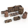 Rustic Wooden Household Items Featuring Crates Barrels Sacks And Storage Containers 3d model