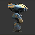 Yellow And Blue Sci Fi Mechanical Robot With Standing Pose And Detailed Structure