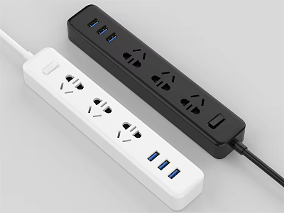Sleek White and Black Power Strip with Multiple Outlets and USB Ports Design 3d model