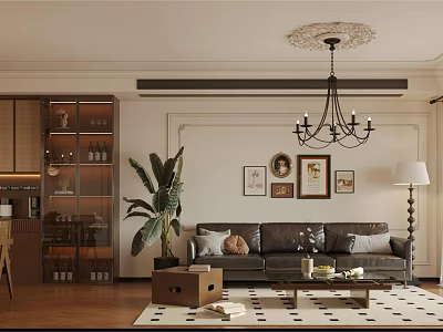 Cozy Living And Dining Room Interior With Chandelier Sofa Coffee Table And Wooden Floor 3d model