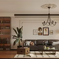 Cozy Living And Dining Room Interior With Chandelier Sofa Coffee Table And Wooden Floor