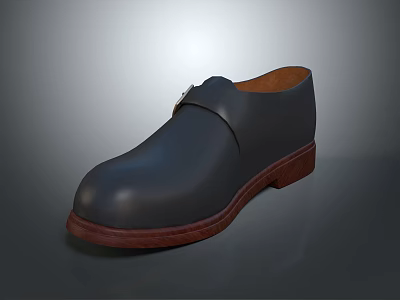 Classic Black Leather Dress Shoes With Buckle Strap And Brown Sole 3d model