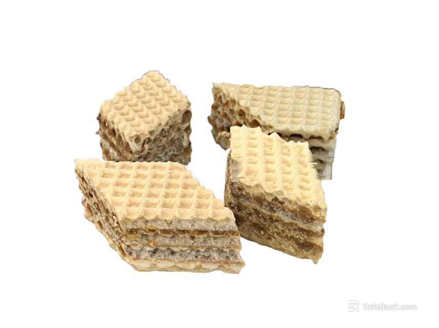 Golden Brown Layered Wafer Cookies With Cream Filling Stacked Together 3d model 