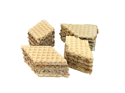 Golden Brown Layered Wafer Cookies With Cream Filling Stacked Together 3d model