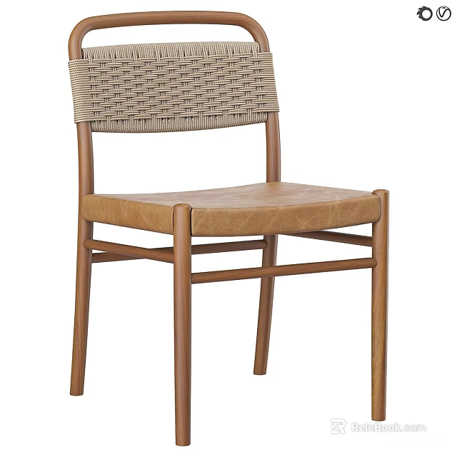 Modern Natural Wood Dining Chair With Woven Backrest And Smooth Leather Seat For Cozy Dining Space 3d model 
