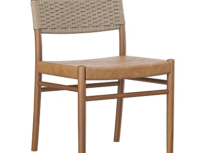 Modern Natural Wood Dining Chair With Woven Backrest And Smooth Leather Seat For Cozy Dining Space 3d model