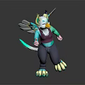 Fantasy Game Animated Character With White Wings Green Accents Purple Top And Clawed Feet