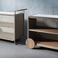 Modern Rolling Storage Carts With Metal Mesh Panels And Wooden Shelves