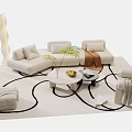 Modern Beige Sofa And Coffee Table Set With Decorative Pillows Green Plant And Stylish Rug